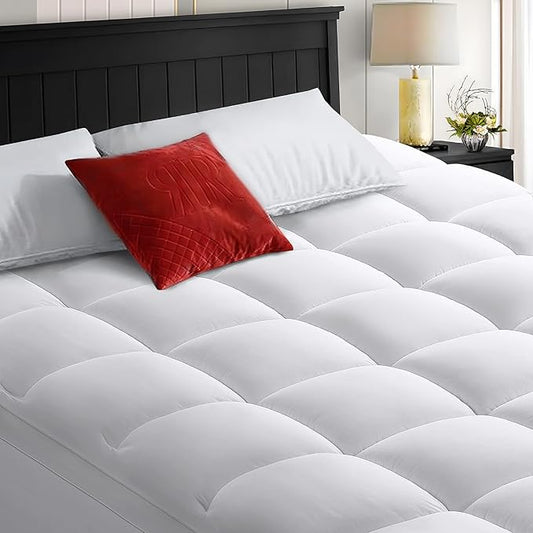 COHOME California King Mattress Topper Extra Thick Cooling Mattress Pad 400TC Cotton Top Plush Down Alternative Fill Pillow Top Mattress Cover with 8-21 Inch Deep Pocket (72x84 Inches, White-Classic)
