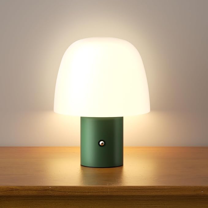 Portable LED Table Lamp, Cordless Desk Lamp Rechargeable, 3-Color Touch Stepless Dimming Night Light for Bedroom/Children's Room/Terrace/Dining Room/Cafe (Green)