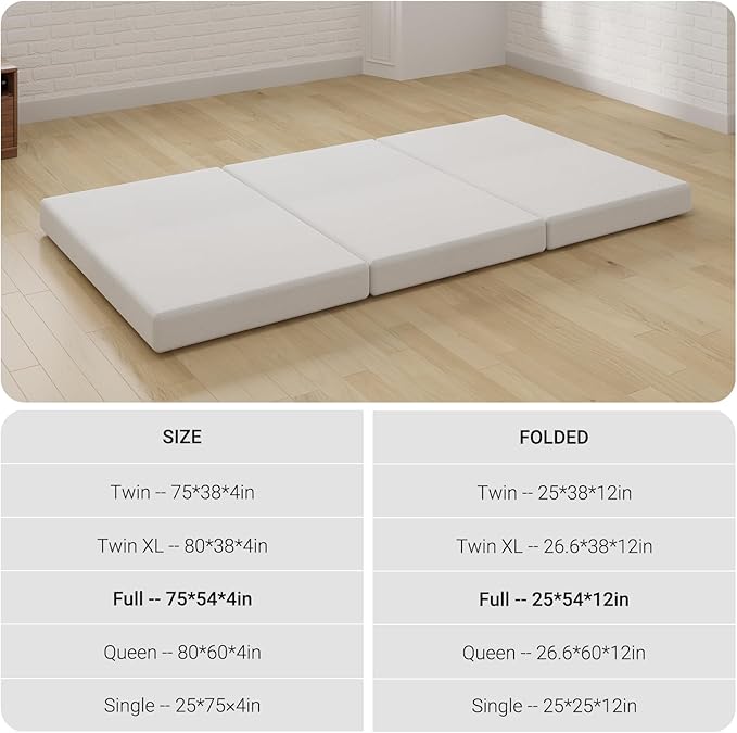 Avenco Folding Mattress, 4 Inch Trifold Mattress, Twin XL Folding Mattress for Indoors, RV/Camper Van, Travel, Camping, Guest Room