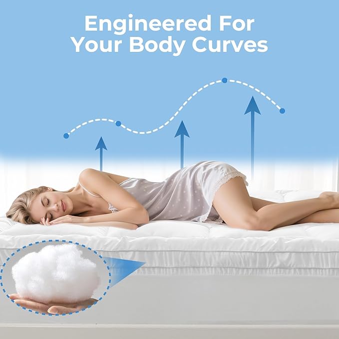 YUGYVOB Queen Mattress Topper -800GSM Extra Thick Cooling & Breathable Mattress Pad with Deep Pocket 8"-21" & Soft Down Alternative Filling, White