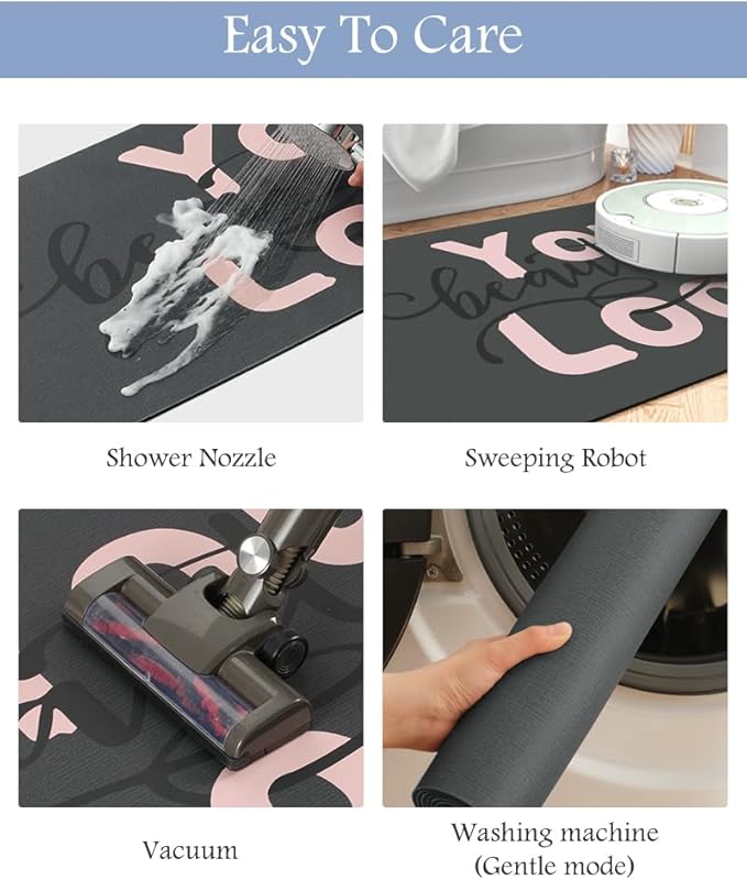MontVoo-Bath Mat Rug Long Non Slip Super Absorbent Bathroom Runner Stain Resistant Quick Dry Thin Bathroom Mat Fit Under Door-17"x70",Pink