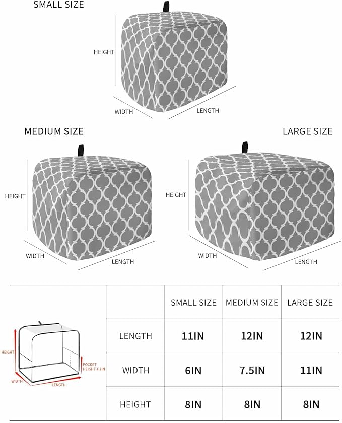 Toaster Cover 4 Slice Moroccan Lattice Toaster Oven Cover with Pockets Grey Geometric Classic Dustproof Bakeware Protector Small Kitchen Appliance Dust Covers and Fingerprint Protection for Women