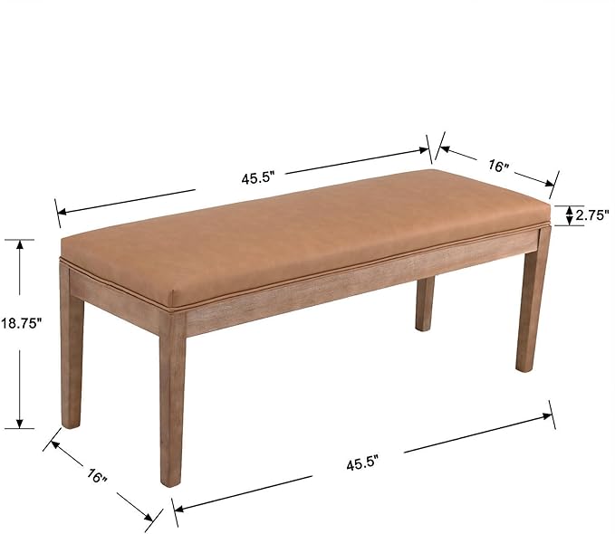 Upholstered Entryway Bench Farmhouse Shoe Benches for Hallway Porch Bedroom Bench for End of Bed Dining Bench for Dining Table Dining Room Kitchen Window with Wood Legs, PU Leather, Brown