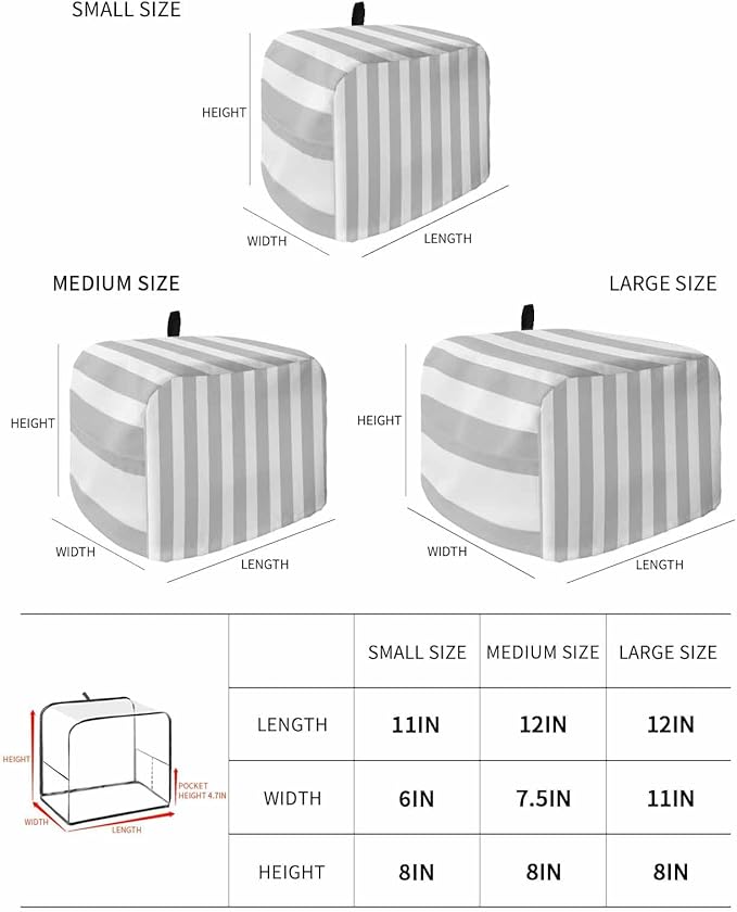 Toaster Cover 4 Slice Grey Stripes Toaster Oven Cover with Pockets Simple Style Dustproof Bakeware Protector Small Kitchen Appliance Dust Covers and Fingerprint Protection for Women