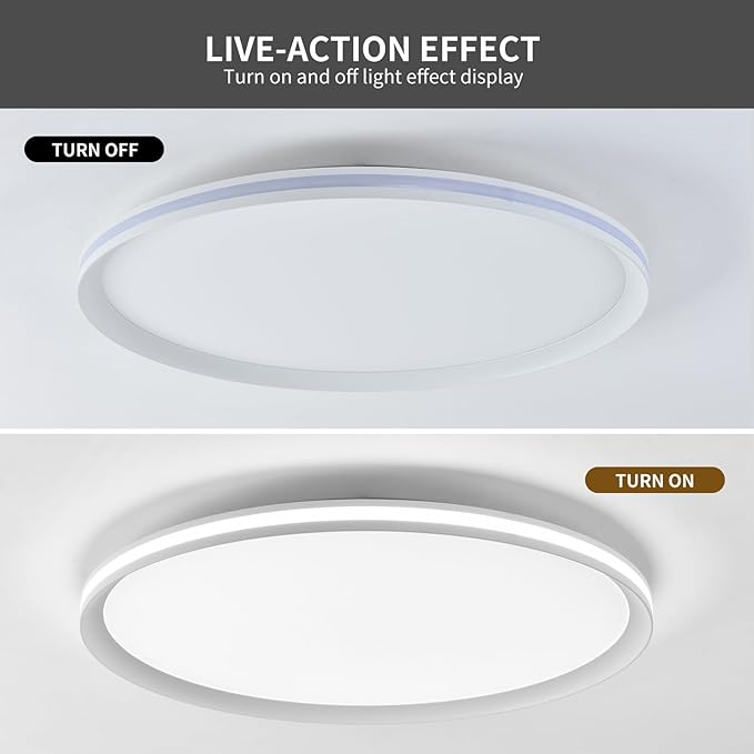 Metal LED Ceiling Light,Slim, Edge Lit - 45W Full Spectrum Round Ceiling Lamps,6500K Cool White Modern Ultra Thin Low Profile Light Fixture for Bedroom, Home & Office Hallway (20In,White)