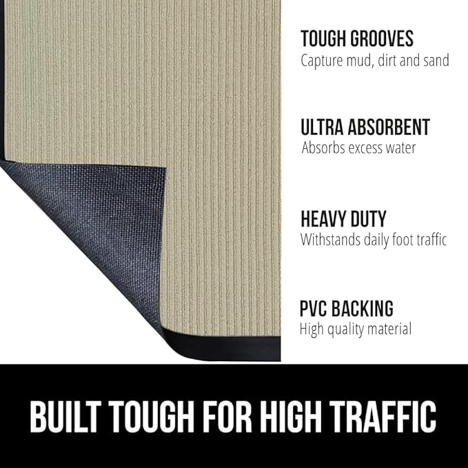 GORILLA GRIP Traffic Guard Door Mat, 2 Pack, Heavy Duty Waterproof Doormat, Commercial Office Space Welcome Mats, Stain and Fade Resistant, Low Profile, Strong Rubber Backing, 35x23, Beige