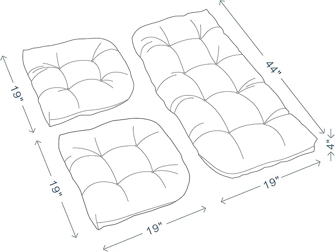 ADLIVWYD 3-Pieces Wicker Chair Cushion Set, 1 loveseat and 2 U-Shape, 44"x19" &19"x19" Tufted Outdoor Cushions for Indoor/Outdoor Patio Furniture, (Navy Blue)
