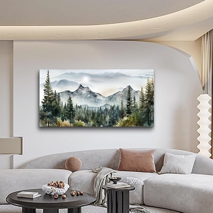 Lapremoly Large Wall Art For Living Room Canvas Wall Decorations For Bedroom Modern Office Wall Decor Abstract Mountain Scenery Paintings Misty Forest Landscape Wall Pictures Artwork Decorations