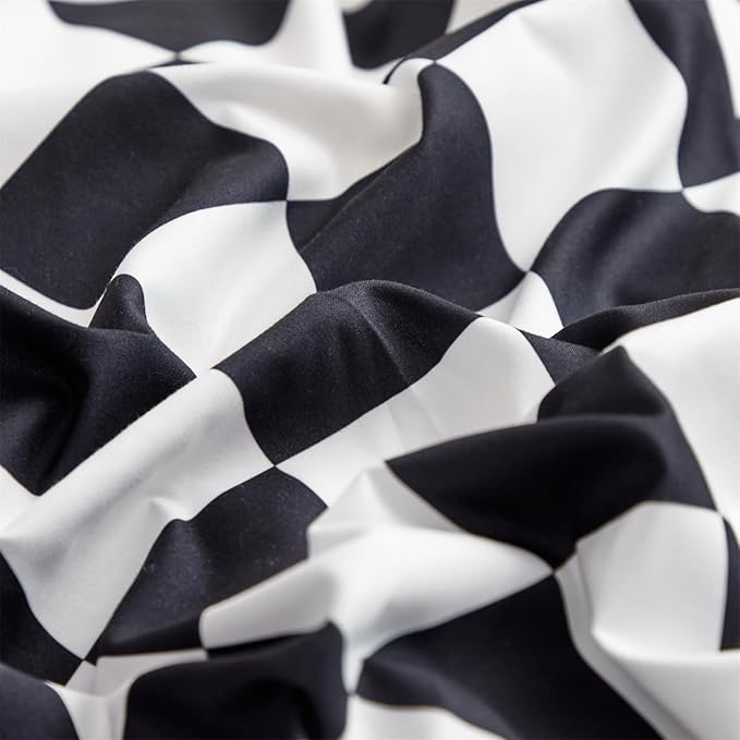Black and White Checkered Comforter Set Full Comforter Set 3 Pieces Comforter Set Lightweight and Soft All-Season Comforter with 1 Comforter and 2 Pillowcases
