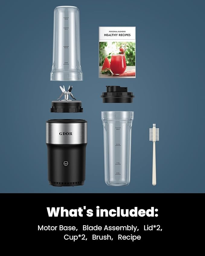 GDOR Blender for Smoothies, 900W Personal Blender with 2 * 24Oz BPA-Free To-Go Cups For Smoothies Milkshakes,and Juices,Healthy Recipe,Black