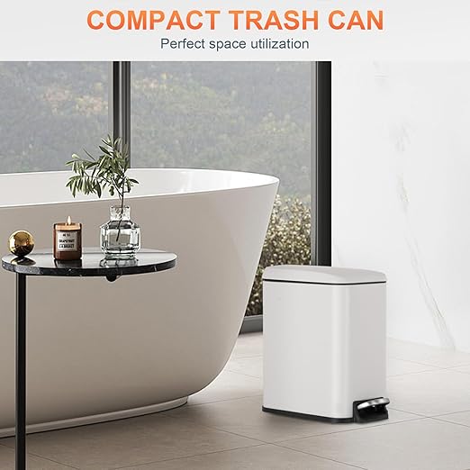 PayLessHere 1.3 Gallon Stainless Steel Slim Trash Can with Foot Pedal and Removable Inner Bucket for Bathroom, Kitchen, or Bedroom