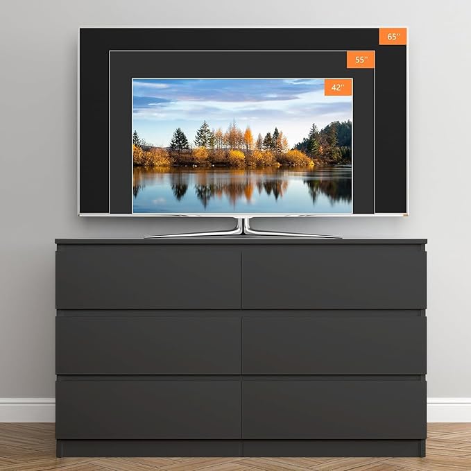 Black Dresser for Bedroom, Modern 6 Drawer Dresser with Deep Drawer,Wide Chest of Drawers, Bedroom Storage Organizer Furniture,TV Stand for Living Room