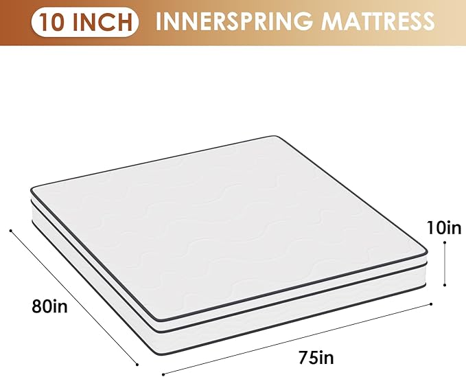 PayLessHere 10 Inch Innerspring King Mattress Medium Firm Hybrid Mattress with Removable Cover CertiPUR-US Certified Bed-in-a-Box Pressure Relief Foam Mattress,White