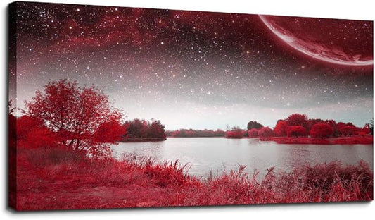 Print Artwork Wall Art Decor Poster for living room Red tree moon starry sky red landscape painting bathroom Wall Art for bedroom Canvas Prints Picture Works Ready to Hang Office Home decorations