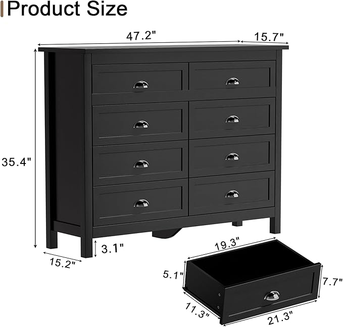 Wananlanen® Farmhouse Dresser for Bedroom, Antique Double Dresser & Chest of Drawer with Vintage Handle and Storage, Wooden Tall Rustic Organizer for Bedroom
