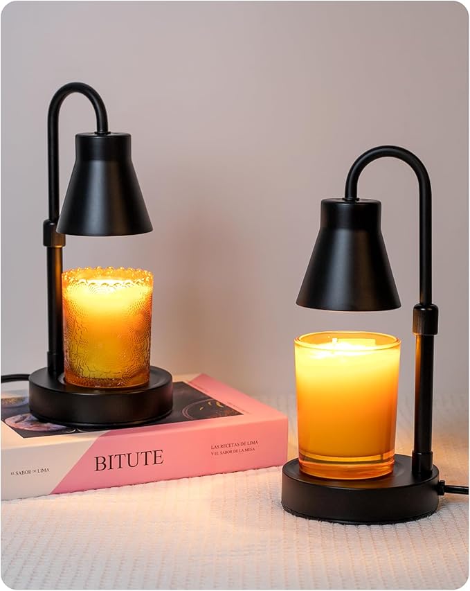 2 Pack Candle Warmer Lamp - Adjustable Height Candle Lamp Warmer, Stepless Dimming Function, Metal Candle Lamp for Jar Candles, No Flame Scented Candle Warmer with 2 Bulbs, Gifts for Mom