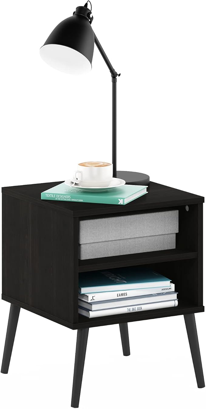 Furinno Claude Mid Century Style End Table with Wood Legs, Espresso