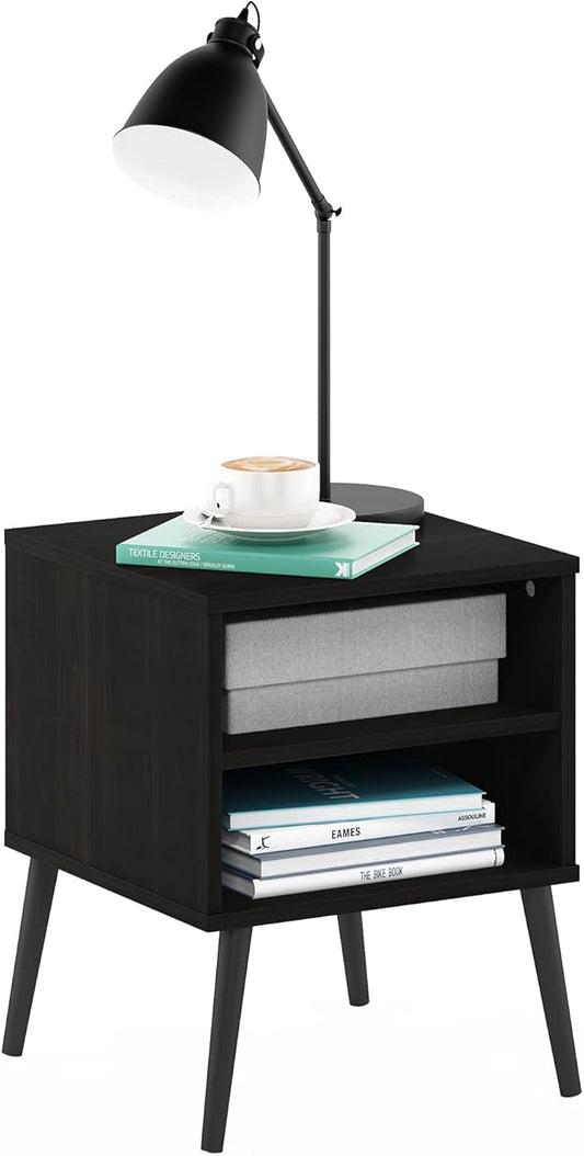 Furinno Claude Mid Century Style End Table with Wood Legs, Espresso