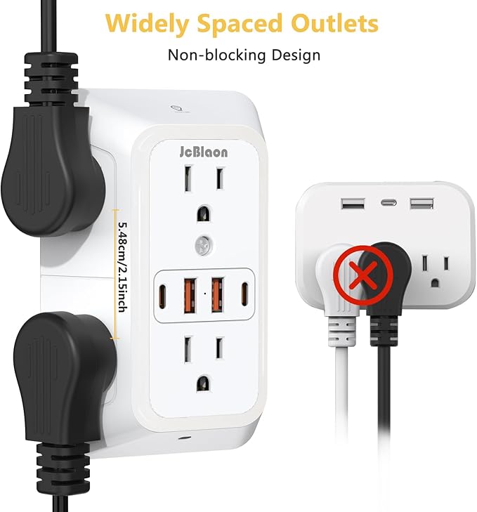 Wall Outlet Extender with Night Light, Power Plug Adapter Multi Plug Outlet Surge Protector with 4 USB Charging Ports (2 USB C), Adapter Spaced Outlets for Home Travel Office