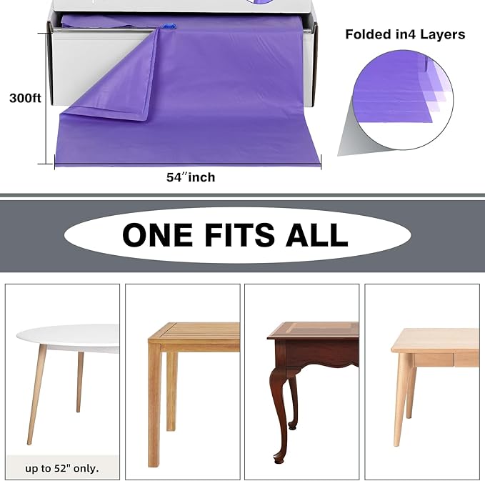 Craft And Party, 54 in x 300 feet Plastic Table Cover Roll for Party, Banquet, Picnic, Kids Activities for Any Size and Shape Table (Purple, 54" x 300ft)