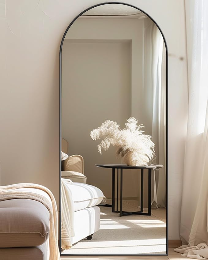 Antok Full Length Mirror, 21"x58" Floor Mirror with Stand, Hanging Mounted Mirrors for Bedroom, Living Room, Cloakroom, Dining Room, Black, Arched