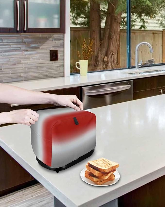Toaster Cover 4 Slice Red Grey Ombre Toaster Oven Cover with Pockets Gradient Gradual Color Dustproof Bakeware Protector Small Kitchen Appliance Dust Covers and Fingerprint Protection for Women