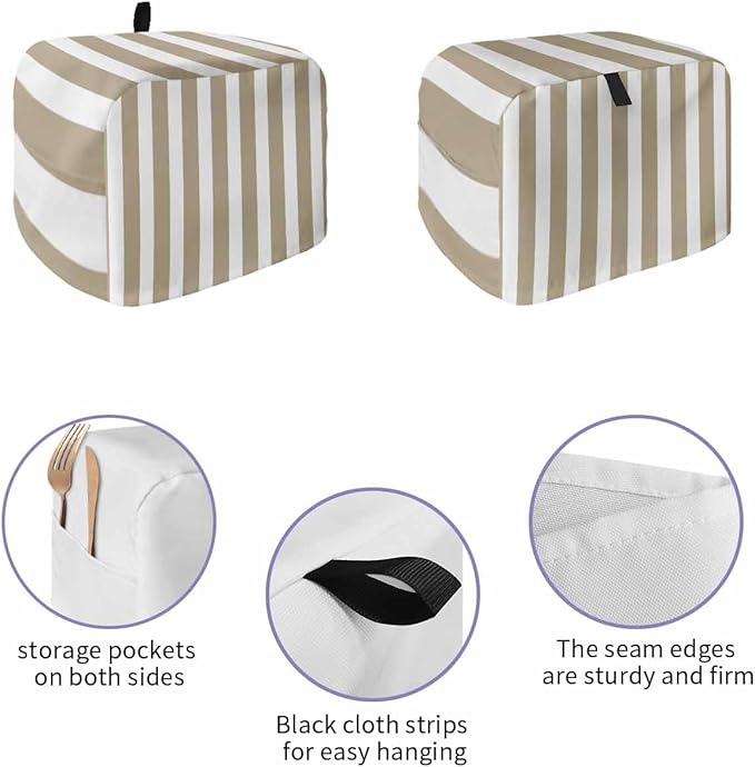 Toaster Cover 4 Slice Khaki Stripes Toaster Oven Cover with Pockets Browm Vertical Striped Dustproof Bakeware Protector Small Kitchen Appliance Dust Covers and Fingerprint Protection for Women