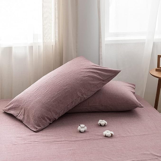 Face Two Face Bedding Duvet Cover Set 3 Pieces 100% Washed Cotton Duvet Cover Linen Like Textured Breathable Durable Soft Comfy (California King, Purple Bean Paste)
