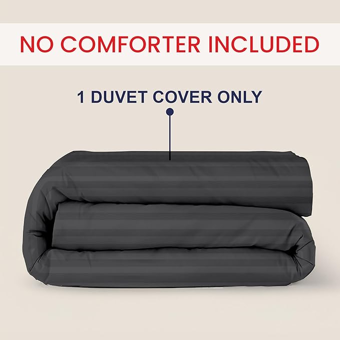 Kotton Culture 1 Pc Queen Size Duvet Cover Only -100% Egyptian Cotton Sateen 600 TC Ultra Soft Premium Durable Comforter Cover Zipper Closure & Corner Ties (Striped Dark Grey, Queen/Full 90" X 90")