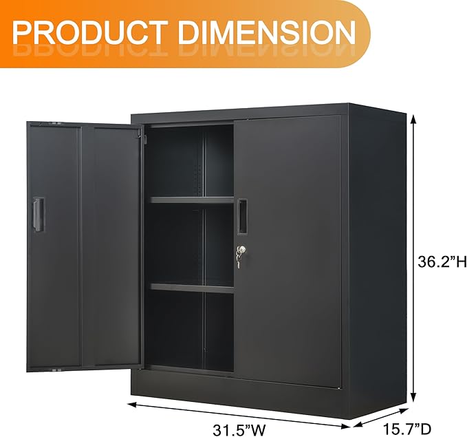 Storage Cabinet, 36 Inch Tall Metal Storage Cabinet with Doors and Shelves,Heavy Duty Metal Cabinet, Pantry Cabinets for Kitchen Storage, Garage Cabinet for Living, Dining Room.
