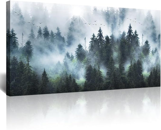 Lapremoly Large Size Canvas Wall Art For Living Room Farmhouse Wall Decorations For Bedroom Fashion Wall Poster Fog forest Scenery Pictures Artwork Office Decor Painting Modern Home Decor 30"X60"