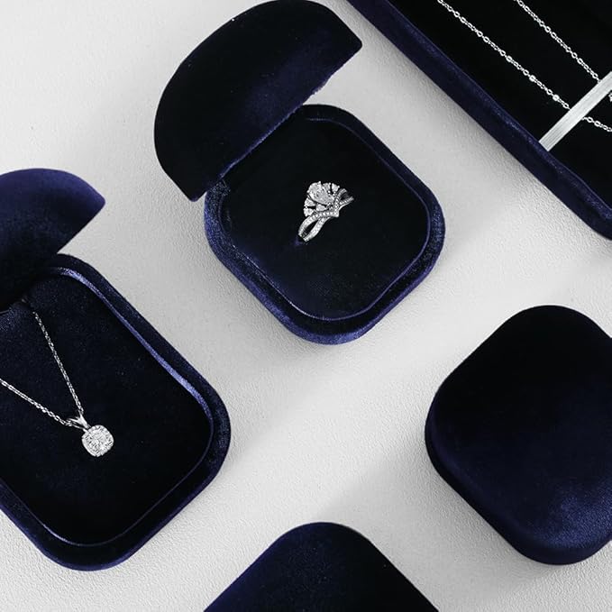 Resilient Velvet Ring Earrings Bracelet Necklace Display Box, Travel Mini Jewelry Organizer Case (Blue, Necklace Box)
