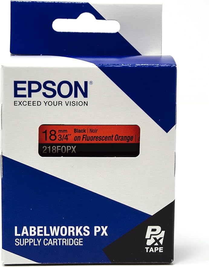 Epson LABELWORKS 218FOPX Genuine PET (Polyester) Tape Cartridge - Black on Fluorescent Orange Label Maker Tape - 3/4" (18MM) Wide, 30'