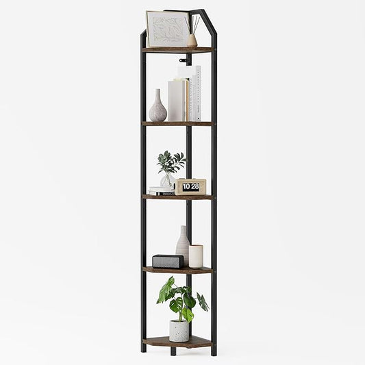 5-Tier Corner Shelf | 70 Inch Tall Bookshelf & Plant Stand, Heavy Duty Storage for Home Office & Living Room - Brown