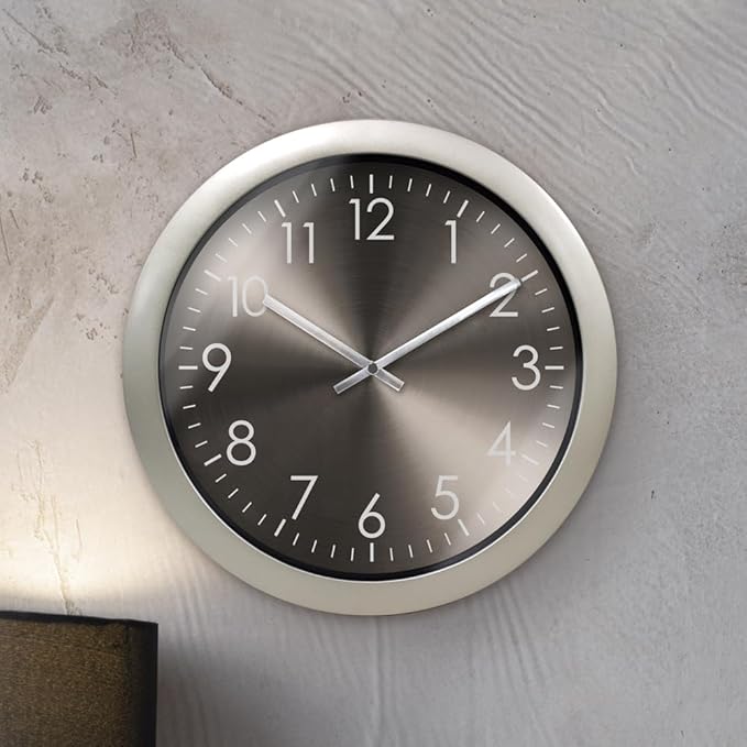 Presentime & Co Modern Silent Wall Clock, Morning Silver Color, Silent No Ticking, Aluminium Dial, 11.5 inch. Wall Clock for Home, Living Room, Kitchen, Bedroom, Office, School, Hotel