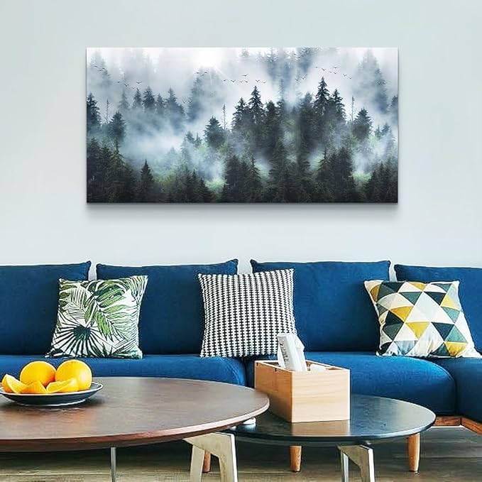 Lapremoly Large Size Canvas Wall Art For Living Room Farmhouse Wall Decorations For Bedroom Fashion Wall Poster Fog forest Scenery Pictures Artwork Office Decor Painting Modern Home Decor 30"X60"
