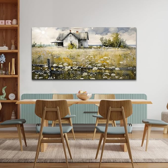 FUHAIHUA Canvas Wall Art For Living Room Large Wall Decor For Office Bedroom Wall Decor Art Watercolor Pictures Rural Landscape Paintings Mural Farmhouse Modern Wall Artwork Decorations 30x60 In