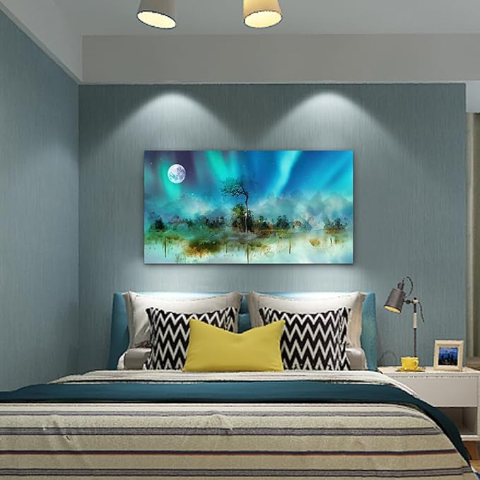 MHARTK66 Canvas Wall Art For Living Room Large Wall Decoration For Bedroom Wall Decor Office Abstract Auroral Scenery Wall Paintings Framed Prints Pictures Artwork Hotel Room Home Decor 20x40 In