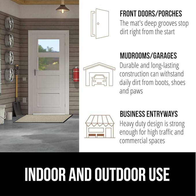 GORILLA GRIP Traffic Guard Door Mat, 2 Pack, Heavy Duty Waterproof Doormat, Commercial Office Space Welcome Mats, Stain and Fade Resistant, Low Profile, Strong Rubber Backing, 35x23, Beige