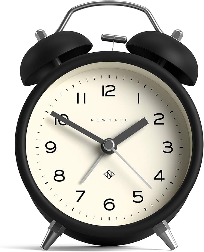 NEWGATE® Charlie Bell Echo Alarm Clock | Modern take on Classic Twin Bell Clock | Black | Easy to Read Numbers | Ideal for Bedside, Desk or Shelf | Modern Retro Bedroom & Office Accessory