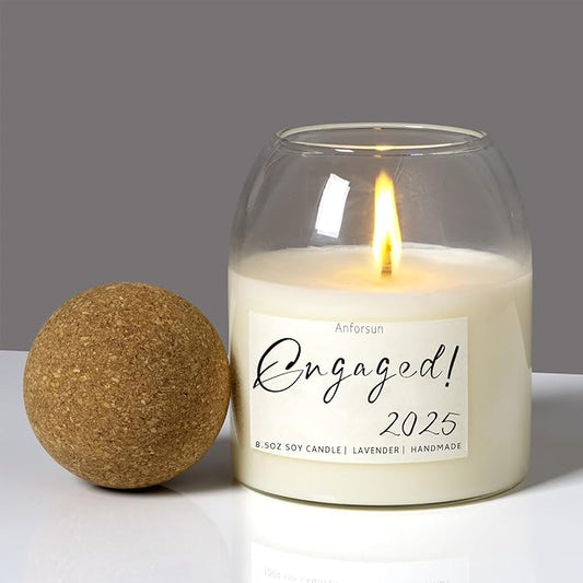 Engagement Gifts，Engagement Gifts for Couples，'Engaged 2025' Candle - 8.50oz Soy Wax, Long-Lasting 60-Hours，Lavender
