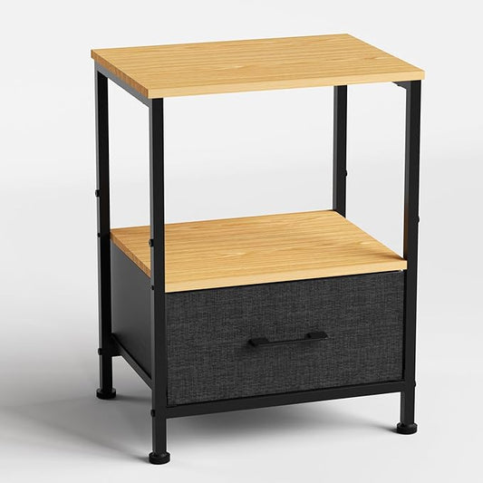 Side Table with Fabric Drawers,2-Tier Nightstand,End Table with Open Shelf for Bedroom, Living Room, Kitchen, Entryway, Natural