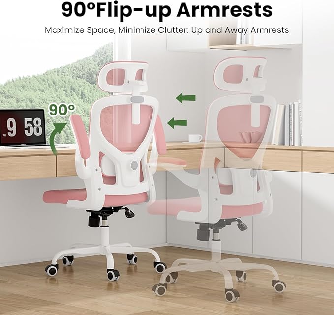 Soohow Ergonomic Office Chair,Home Office Desk Chair with Adjustable Lumbar Support Armrests,Comfy Computer Desk Chair with Headrest,for Home and Office, Pink