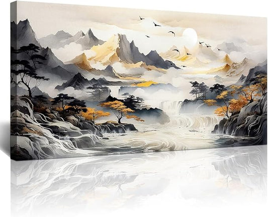 Lapremoly Large Size Wall Art For Living Room Wall Decor For Office Bedroom Wall Decor Abstract Mountain Landscape Canvas Prints Wall Painting Artwork Modern Ready To Hang Home Decorations 20"X40"