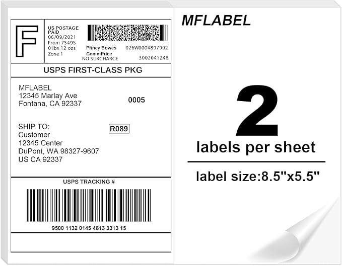 MFLABEL 8.5 x 11 Inches Half Sheet Labels USPS UPS FedEx Shipping Address Label for Laser & Inkjet Printers, 40000 Count(20000 Sheets)