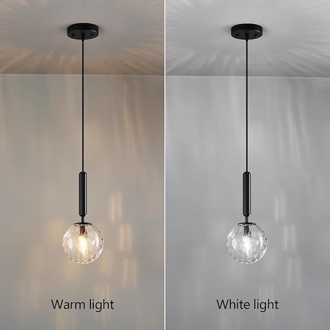 Modern Black Pendant Light Hanging Fixture Light for Kitchen Island Mid Century with Globe Pendant Light Clear Glass Pendant Lighting for Living Room Bedroom Entryway (2 Pack)