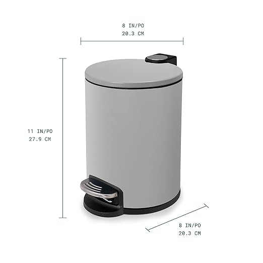 ACENTO 1.3 Gal Round Bathroom Trash Can with Lid – Stainless Steel Small Trashcan with Soft Close Pedal & Removable Liner – Compact Waste Bin for Bathroom, Bedroom, Dorm, Office – Matte Gray