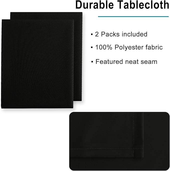 Hiasan 2 Pieces Black Tablecloth Rectangle - Waterproof and Wrinklr Resistant Washable Polyester Fabric Table Cloth for Dining Room and Outdoor Use, 52 x 70 Inch