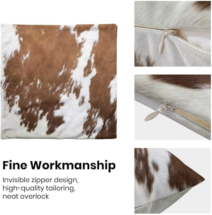 BETGINY Cow Print Pillow Covers 22X22 Inch Pack of 2, Western Brown Cowhide Throw Pillow Covers Square Cushion Farmhouse Animal Cow Print Pillow Cases for Bedroom Living Room Home Sofa Patio Outdoor