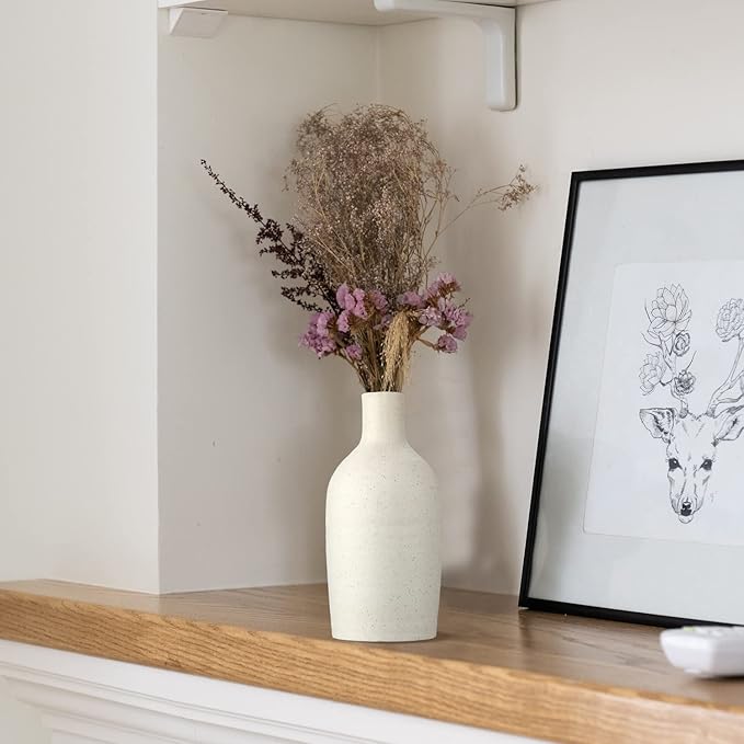 Oairse White Ceramic Cracked Effect Vase, Small Modern Vase for Pampas Grass, Decorative Centerpiece, Minimalist Home Decor